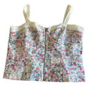 Vintage Floral Tapestry Corset Bustier Bra Crop Top Straps Lace Sz 16 Y2K